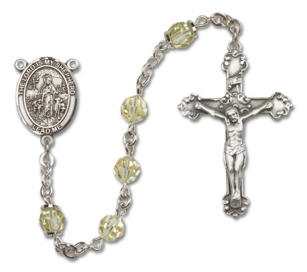 Lord Is My Shepherd Sterling Silver Heirloom Rosary Fancy Crucifix - Zircon