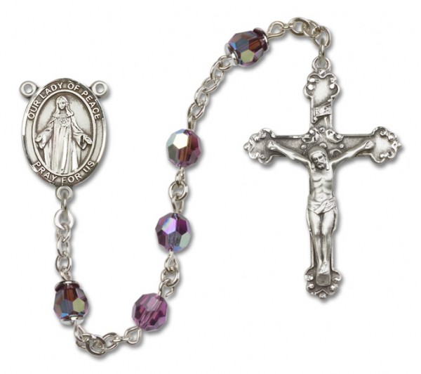 Our Lady of Peace Sterling Silver Heirloom Rosary Fancy Crucifix - Amethyst