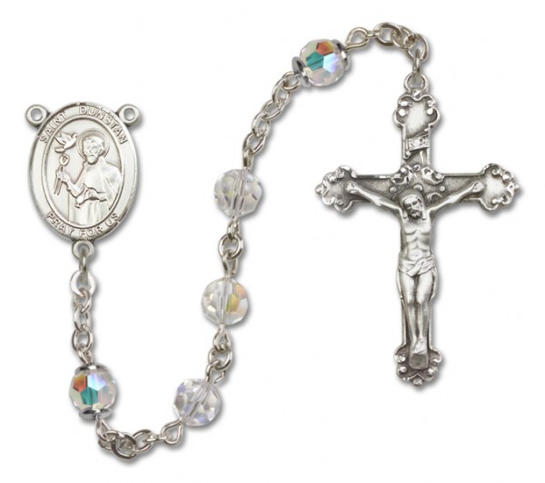 St. Dunstan Sterling Silver Heirloom Rosary Fancy Crucifix - Crystal
