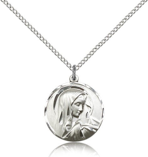 Women's Round Sorrowful Mother Pendant - Sterling Silver