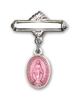 Baby Pin with Miraculous Charm and Polished Engravable Badge Pin - Silver | Pink