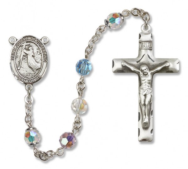 St. Joseph of Cupertino Sterling Silver Heirloom Rosary Squared Crucifix - Multi-Color