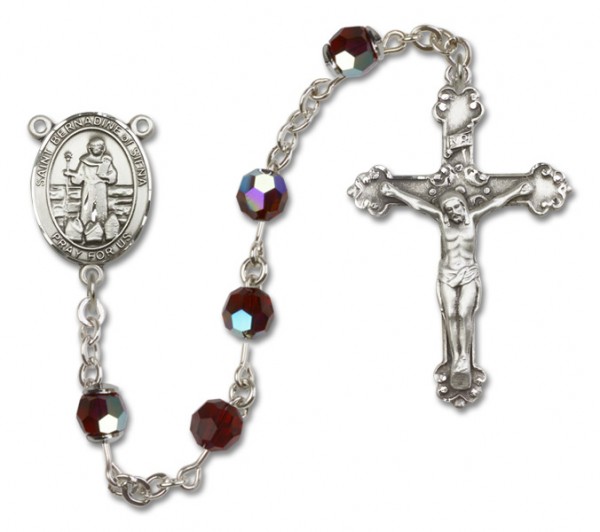 St. Bernadine Sterling Silver Heirloom Rosary Fancy Crucifix - Garnet