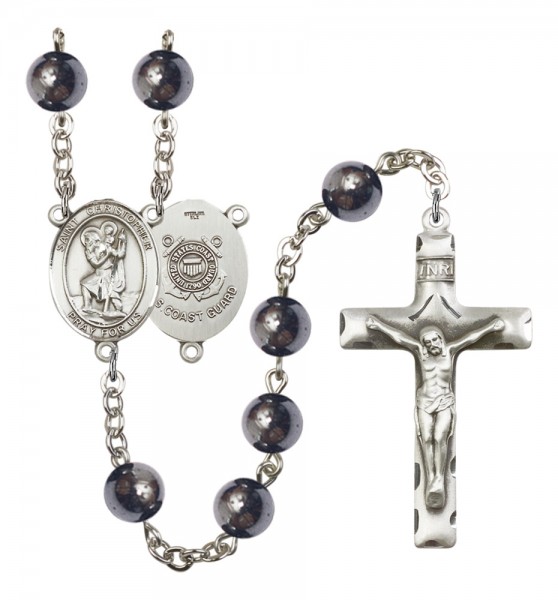 Men's St. Christopher Coast Guard Silver Plated Rosary - Silver