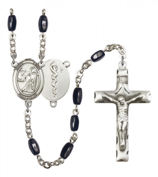 St Silver Finish St Luke the Apostle-Doctor Rosary with 7mm Black Onyx Beads Luke the Apostle-Doctor Center and 1 3/4 x 1 inch Crucifix Gift Boxed