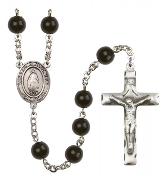 Men's Our Lady of Good Help Silver Plated Rosary - Black