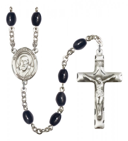 Men's St. Francis de Sales Silver Plated Rosary - Black Oval