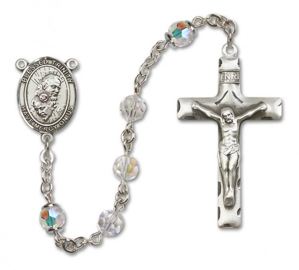 Blessed Trinity Sterling Silver Heirloom Rosary Squared Crucifix - Crystal