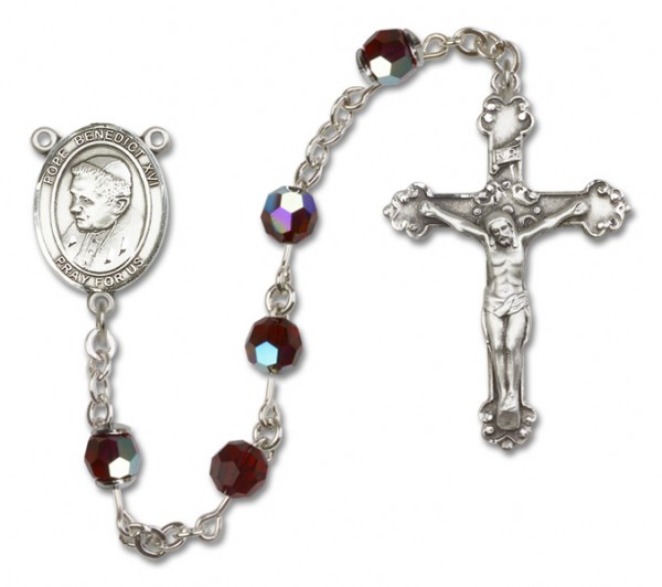 Pope Benedict XVI Sterling Silver Heirloom Rosary Fancy Crucifix - Garnet