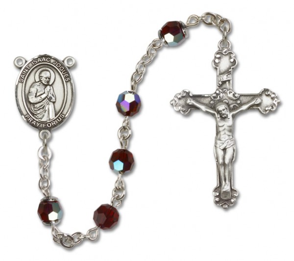 St. Isaac Jogues Sterling Silver Heirloom Rosary Fancy Crucifix - Garnet