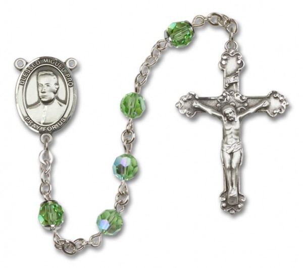 Blessed Miguel Pro Sterling Silver Heirloom Rosary Fancy Crucifix - Peridot