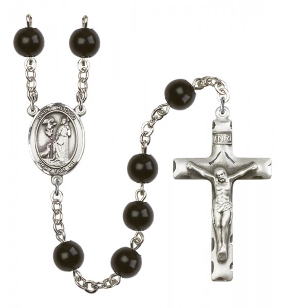 Men's St. Rocco Silver Plated Rosary - Black