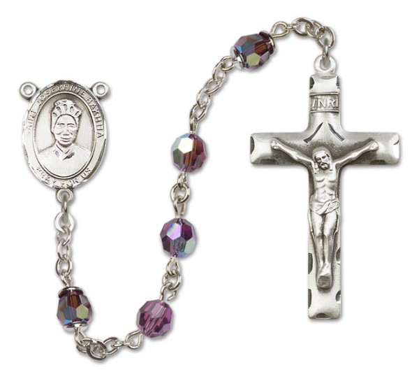 St. Josephine Bakhita Sterling Silver Heirloom Rosary Squared Crucifix - Amethyst