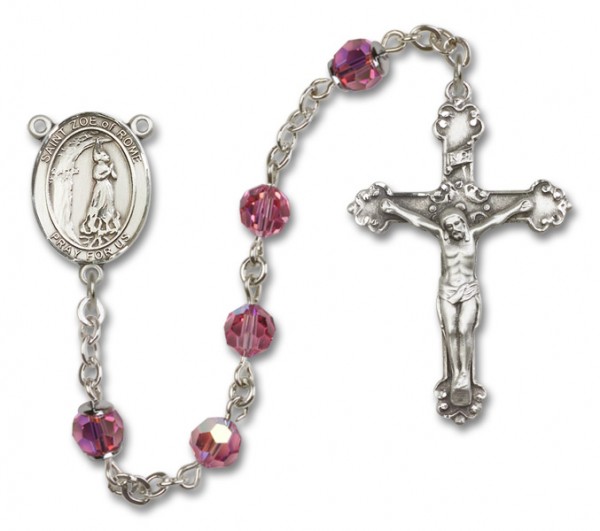 St. Zoe Sterling Silver Heirloom Rosary Fancy Crucifix - Rose