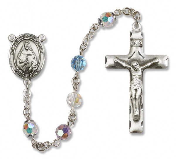 St. Theodora Guerin Sterling Silver Heirloom Rosary Squared Crucifix - Multi-Color