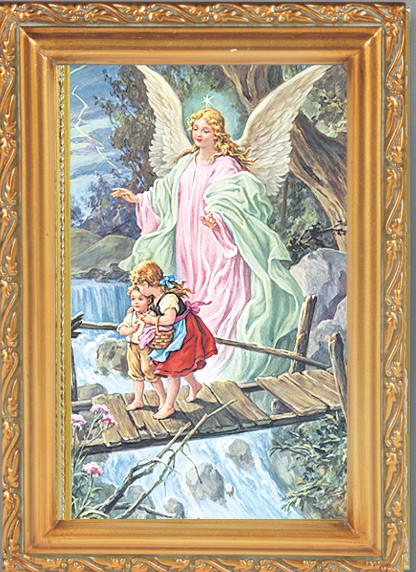 Guardian Angel Antique Gold Framed Print - Full Color