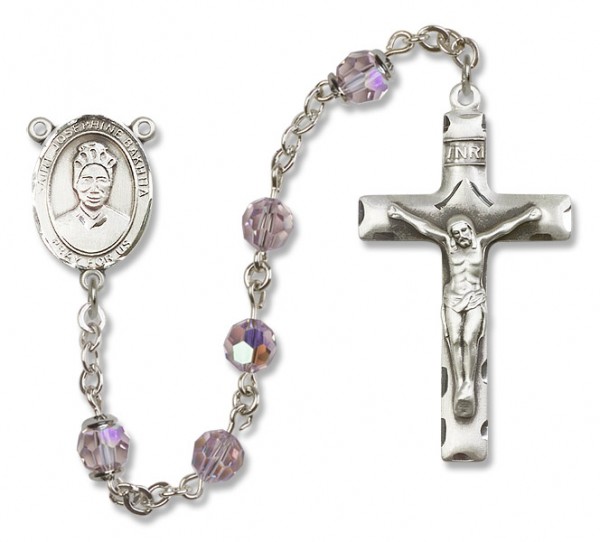 St. Josephine Bakhita Sterling Silver Heirloom Rosary Squared Crucifix - Light Amethyst