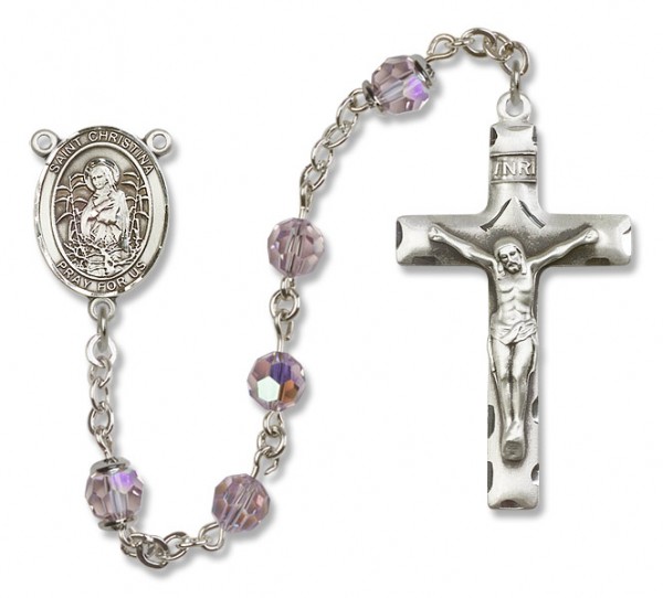 St. Christina the Astonishing Sterling Silver Heirloom Rosary Squared Crucifix - Light Amethyst