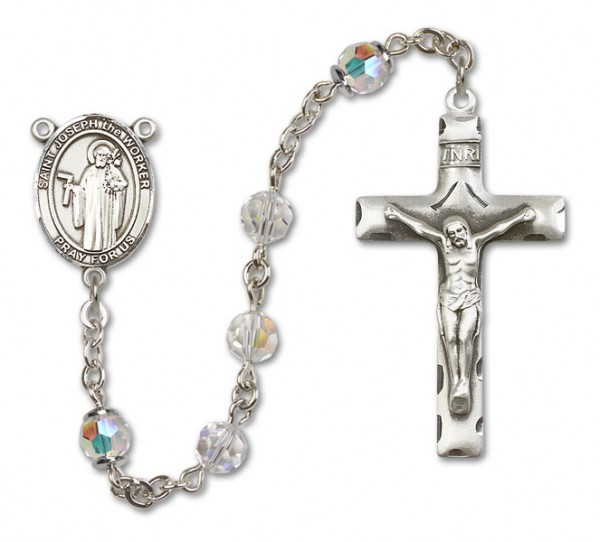 St. Joseph the Worker Sterling Silver Heirloom Rosary Squared Crucifix - Crystal