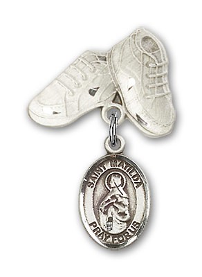 Pin Badge with St. Matilda Charm and Baby Boots Pin - Silver tone