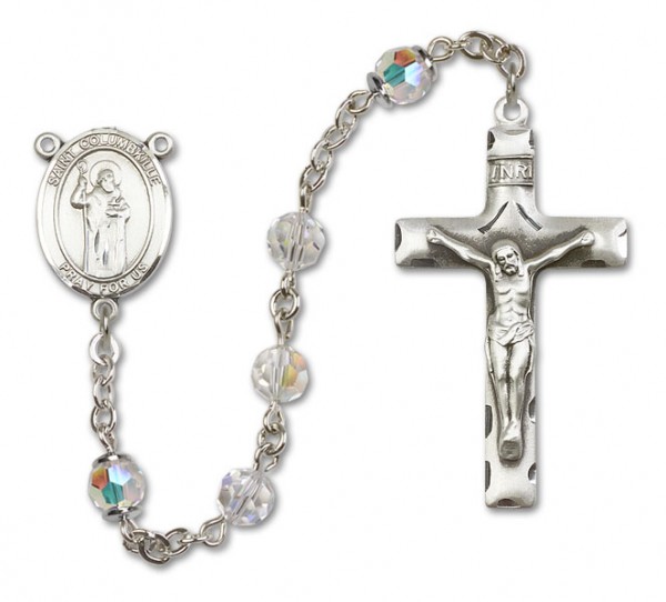 St. Columbkille Sterling Silver Heirloom Rosary Squared Crucifix - Crystal