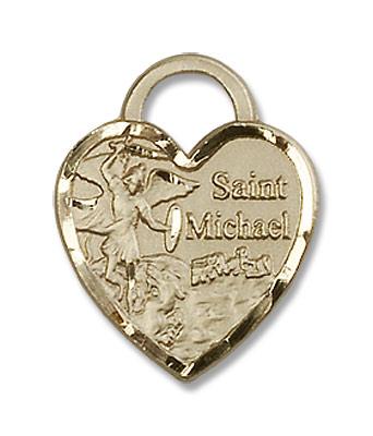 Women's Heart Shaped St. Michael The Archangel Medal - 14K Solid Gold
