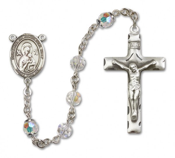Our Lady of Perpetual Help Sterling Silver Heirloom Rosary Squared Crucifix - Crystal