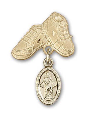 Baby Badge with Scapular Charm and Baby Boots Pin - Gold Tone