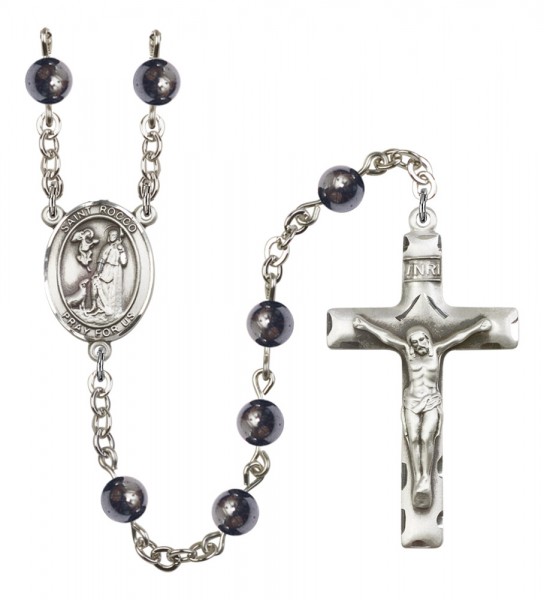 Men's St. Rocco Silver Plated Rosary - Gray
