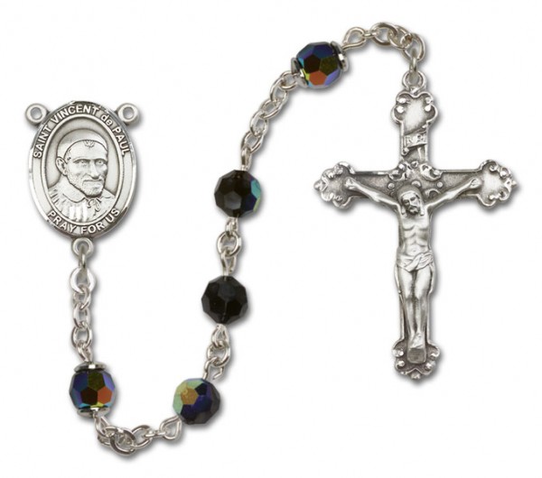 St. Vincent de Paul Sterling Silver Heirloom Rosary Fancy Crucifix - Black