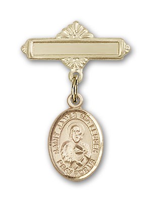 Pin Badge with St. James the Lesser Charm and Polished Engravable Badge Pin - 14K Solid Gold