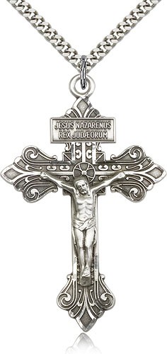 Large Jesus of Nazareth Crucifix Medal  - Sterling Silver