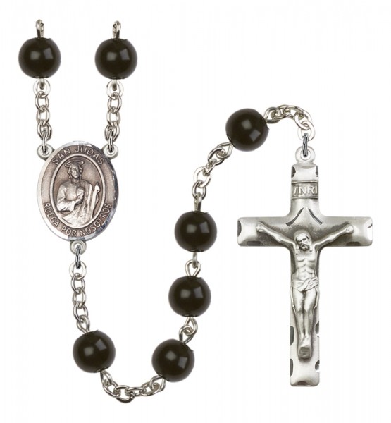 Men's San Judas Silver Plated Rosary - Black