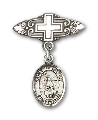 Pin Badge with St. Germaine Cousin Charm and Badge Pin with Cross - Silver tone