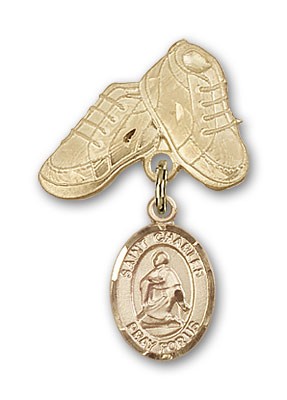 Pin Badge with St. Charles Borromeo Charm and Baby Boots Pin - Gold Tone