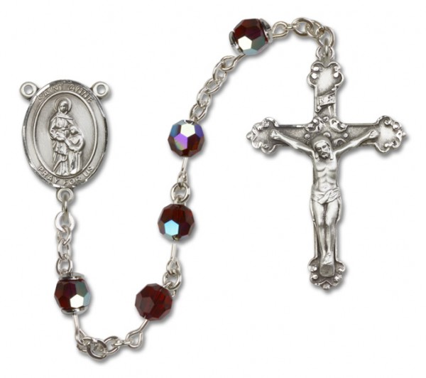 St. Anne Sterling Silver Heirloom Rosary Fancy Crucifix - Garnet