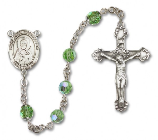 St.  John Chrysostom Sterling Silver Heirloom Rosary Fancy Crucifix - Peridot