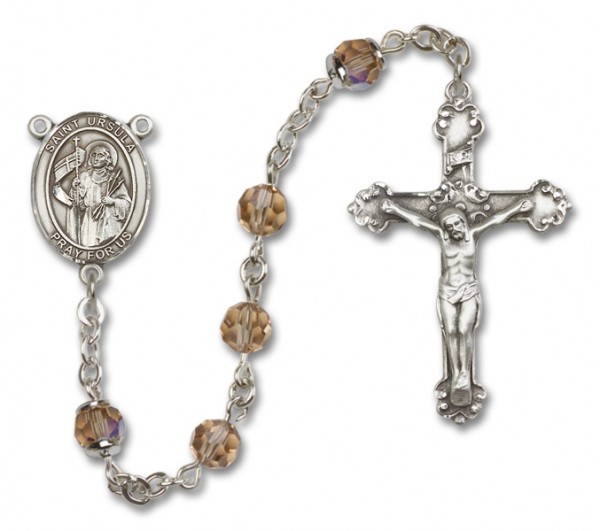 St. Ursula Sterling Silver Heirloom Rosary Fancy Crucifix - Topaz