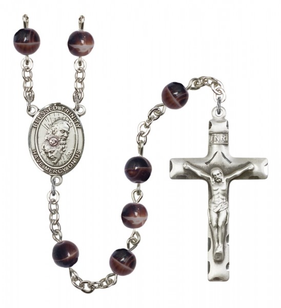 Men's Blessed Trinity Silver Plated Rosary - Brown