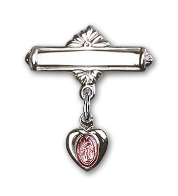 Engravable Baby Pin with Pink Miraculous Charm - Sterling Silver | Pink Enamel
