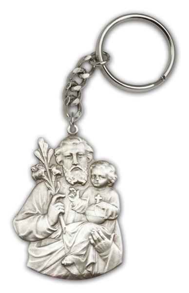St. Joseph Keychain - Antique Silver