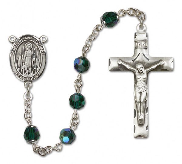 St. Juliana Sterling Silver Heirloom Rosary Squared Crucifix - Emerald Green