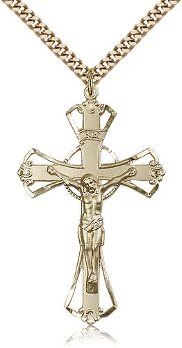 Men's Flared Tip Cut Out Crucifix Medal - 14KT Gold Filled