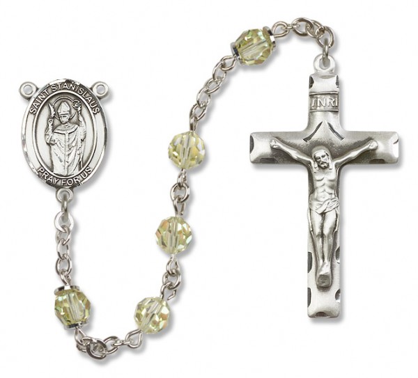 St. Stanislaus Sterling Silver Heirloom Rosary Squared Crucifix - Jonquil