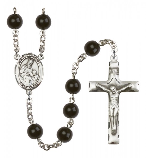 Men's St. Ambrose Silver Plated Rosary - Black