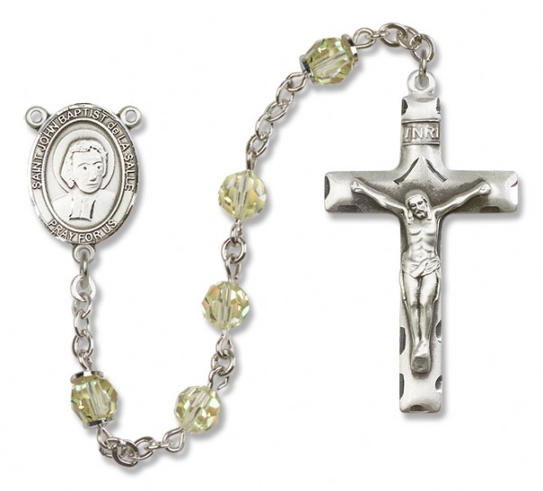 St. John Baptist de la Salle Sterling Silver Heirloom Rosary Squared Crucifix - Zircon