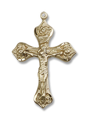 Women's Rosebud Crucifix Necklace - 14K Solid Gold