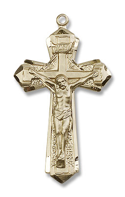 Men's Pointed Edge Crucifix Pendant - 14K Solid Gold