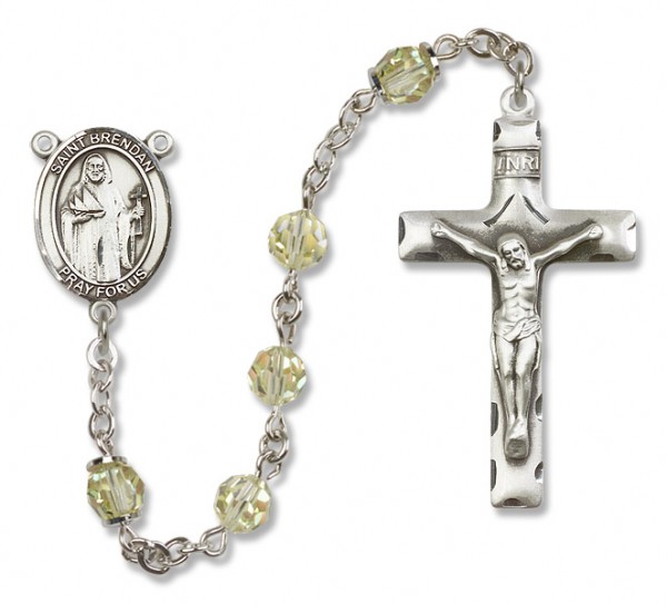 St. Brendan Sterling Silver Heirloom Rosary Squared Crucifix - Zircon
