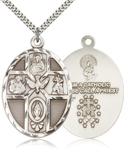 Men's Large 5-Way Holy Spirit Medal - Sterling Silver